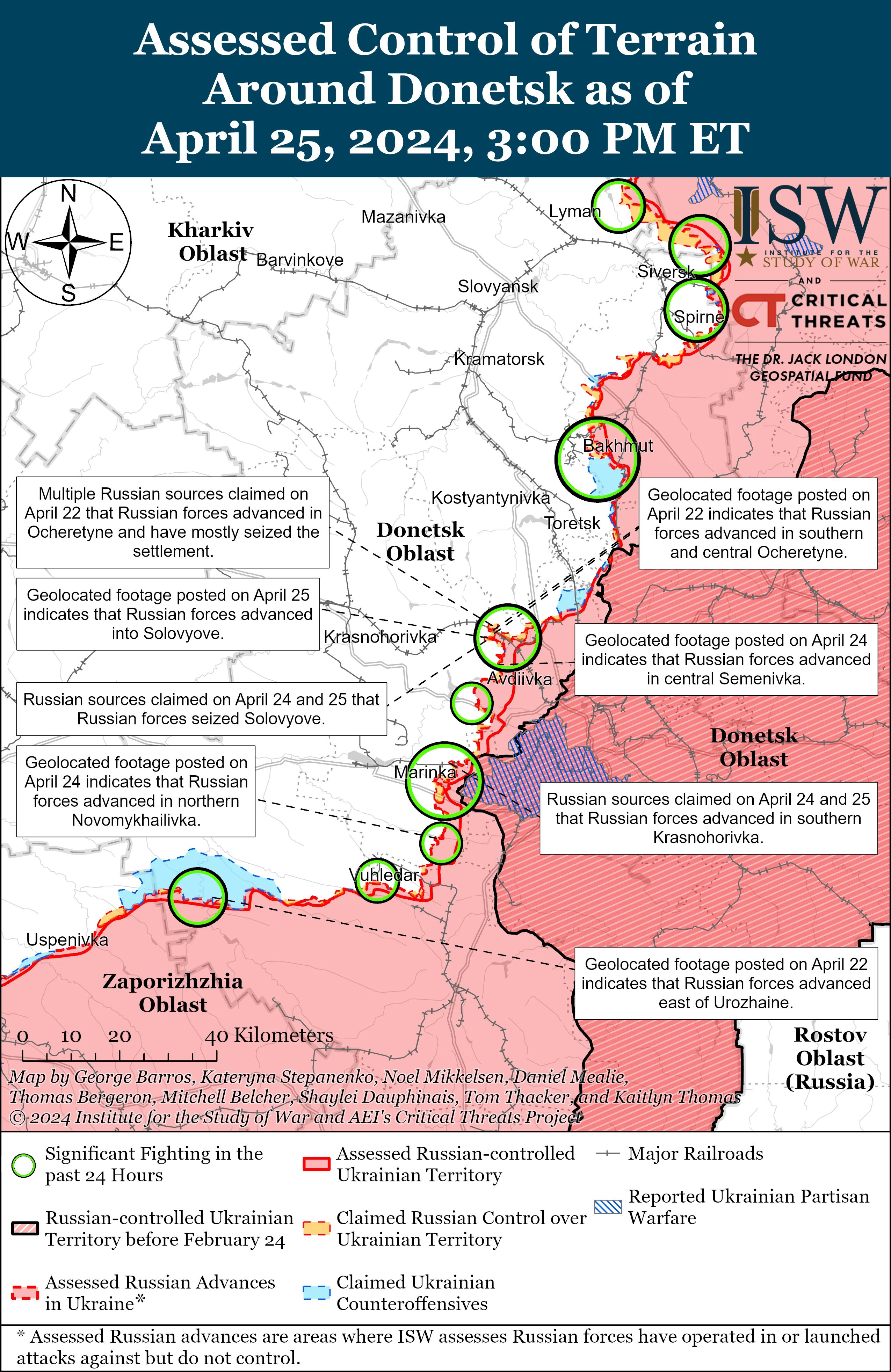 Росіяни прорвали оборону в Очеретиному, розширюють виступ і захопили Новобахмутівку — ISW
