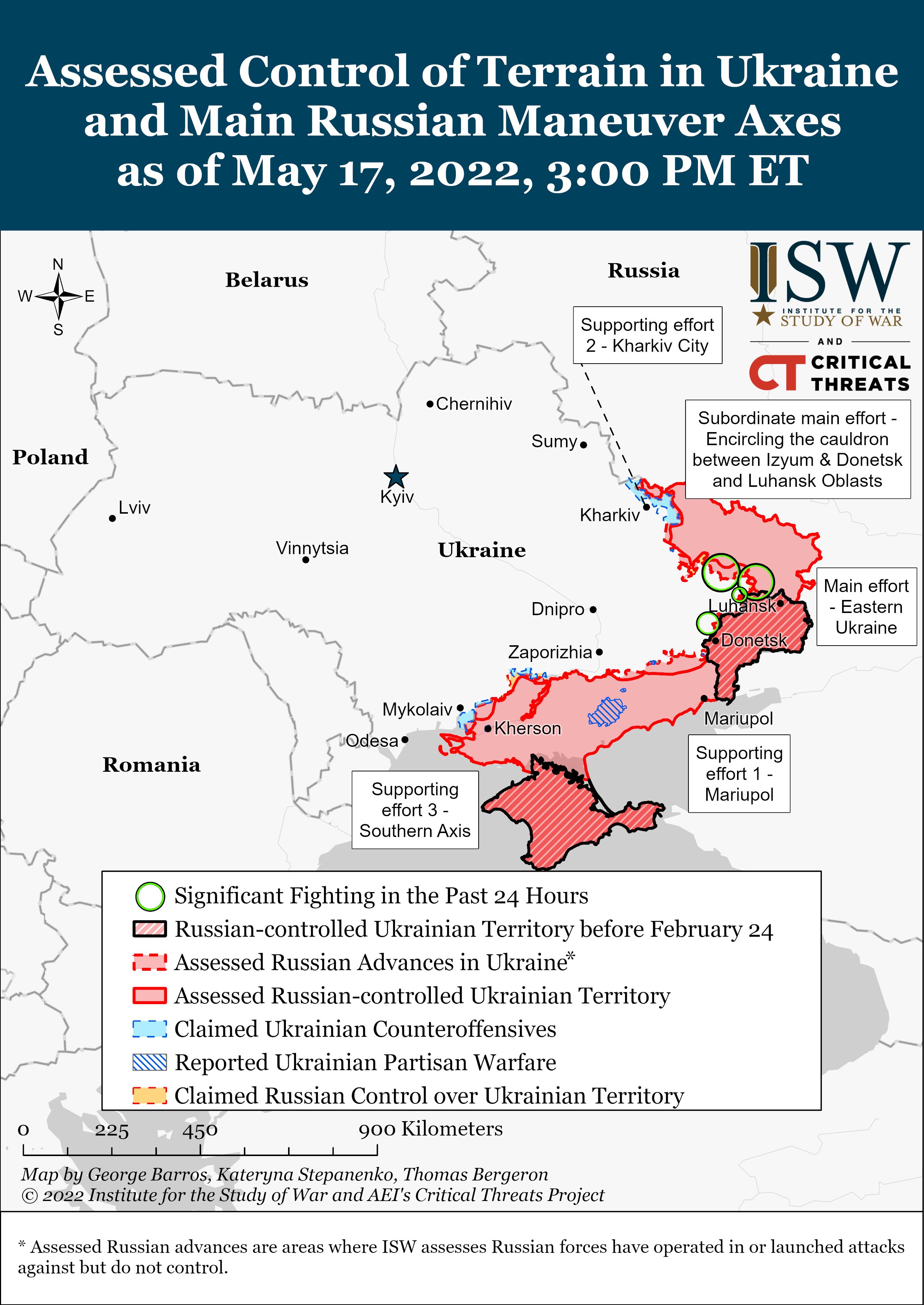 Ситуація на фронті станом на 17 травня - карта опублікована американським Інститутом вивчення війни.