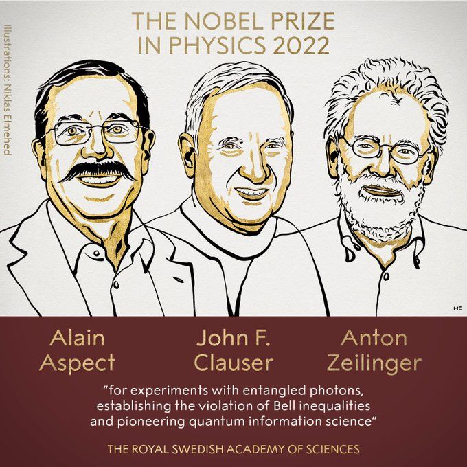 Лауреатами Нобелівської премії стали французький фізик Алан Аспе, американський фізик Джон Клаузер та австрійський квантовий фізик Антон Цайлінґер