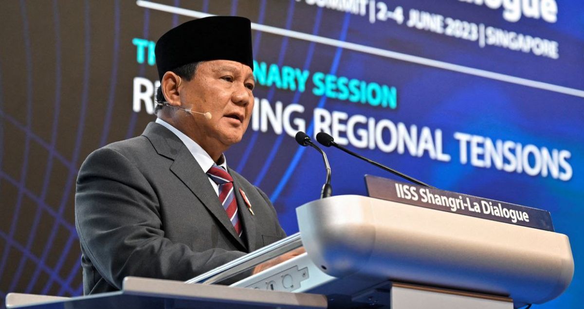 Міністр оборони Індонезії Прабово Субіанто під час виступу на саміті у Сінгапурі.