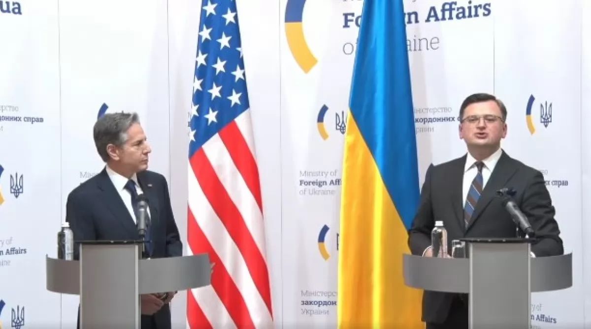 Спільна пресконференція державного секретаря США Ентоні Блінкена та глави МЗС України Дмитра Кулеби.