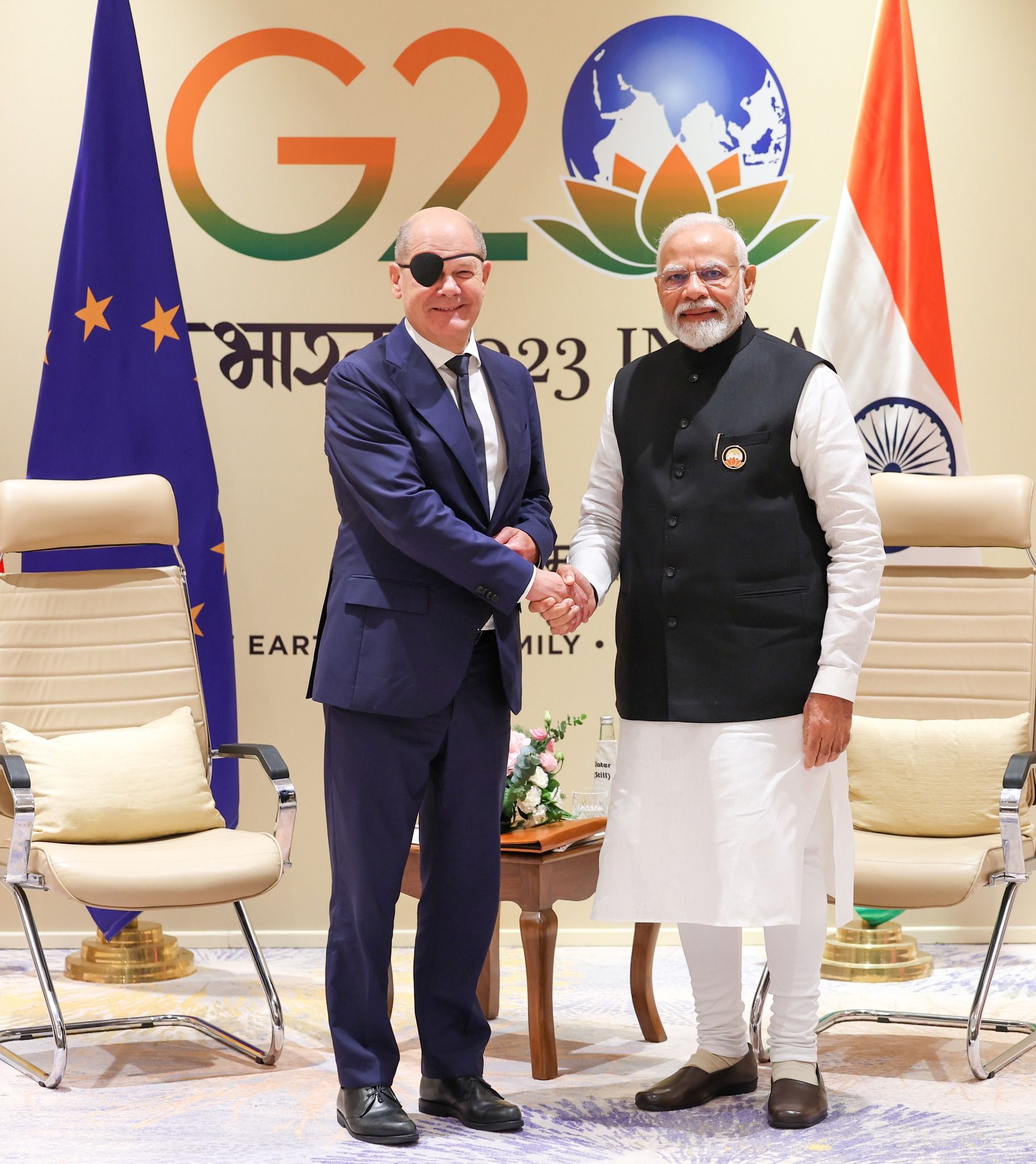 Канцлер Олаф Шольц та прем'єр Індії Нарендра Моді на саміті G20 у Нью-Делі.