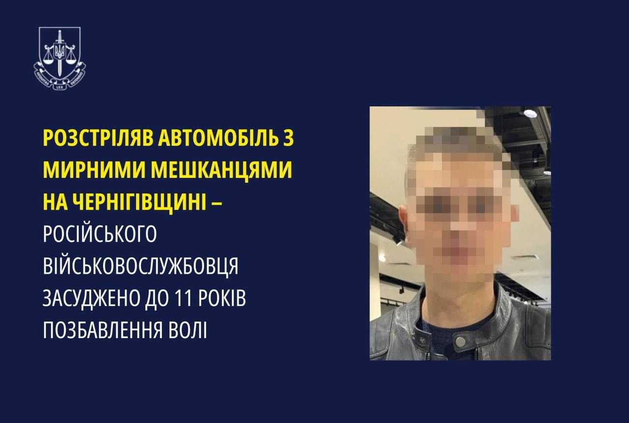 Розстріляв автомобіль з мирними мешканцями на Чернігівщині – російського військовослужбовця засуджено до до 11 років позбавлення  волі.