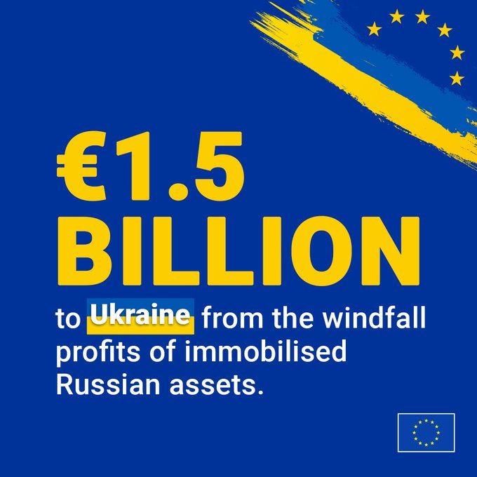 Сьогодні ЄС зробив можливим підтримку України за рахунок першого платежу у €1.5 мільярда, що був згенерований від заморожених російських активів.