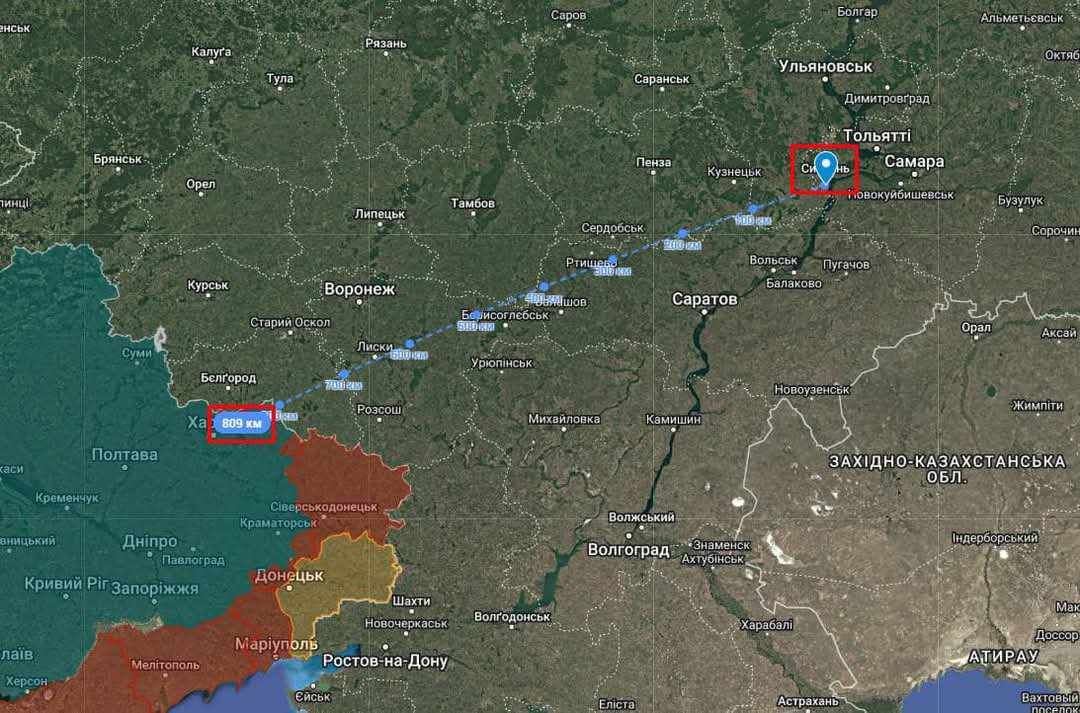 Сизранського НПЗ знаходиться за 810 км від кордону України.