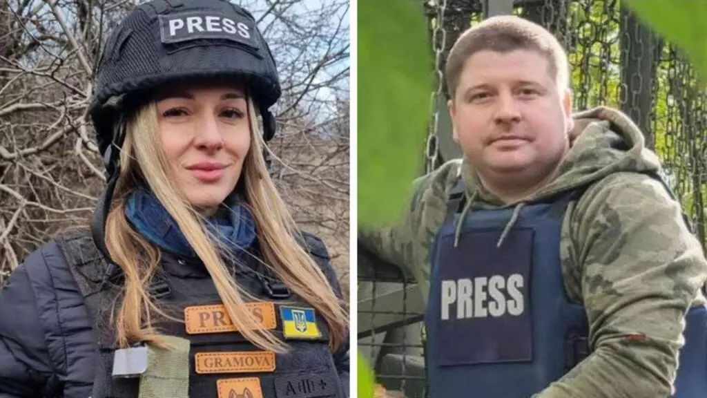 Кореспондентка та оператор українського іномовлення Олена Губанова (Альона Грамова) та оператор Євген Кармазін © Freedom