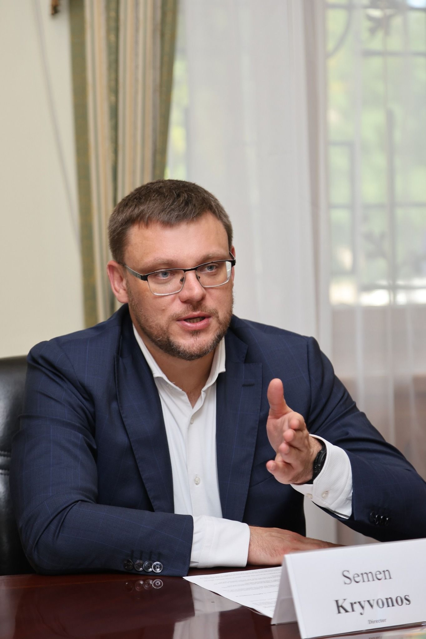 Директор НАБУ Семен Кривонос на брифінгу-презентації звіту НАБУ і САП.